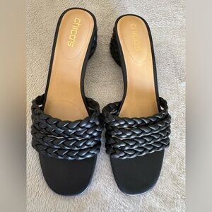 Chicos Willow Braided Heeled Slide Sandals Black Leather 9.5M New without tags